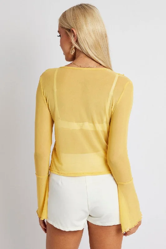 Yellow Mesh Cardigan Long Sleeve