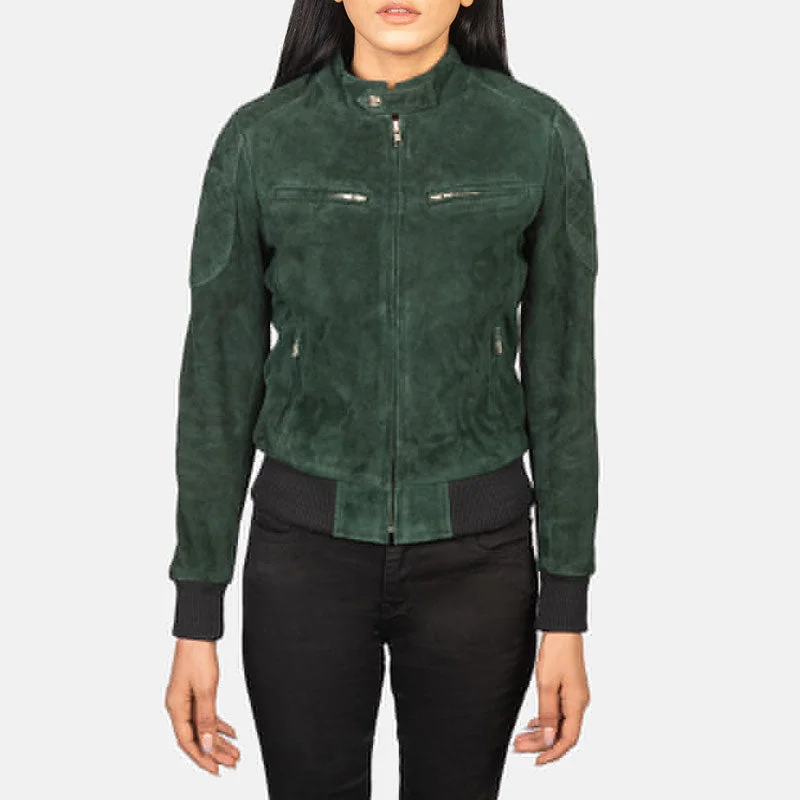 Zenna Green Suede Bomber Jacket