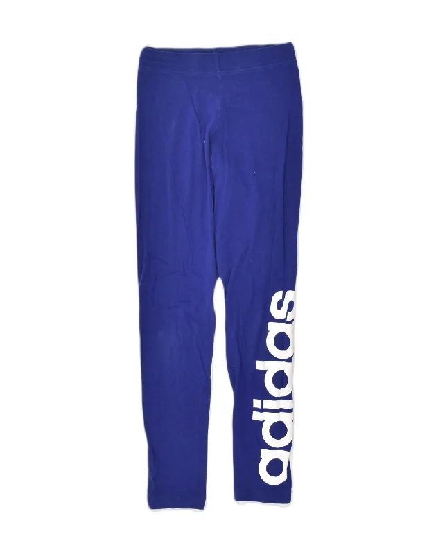 ADIDAS Womens Graphic Leggings UK 4/6 XS Blue Cotton