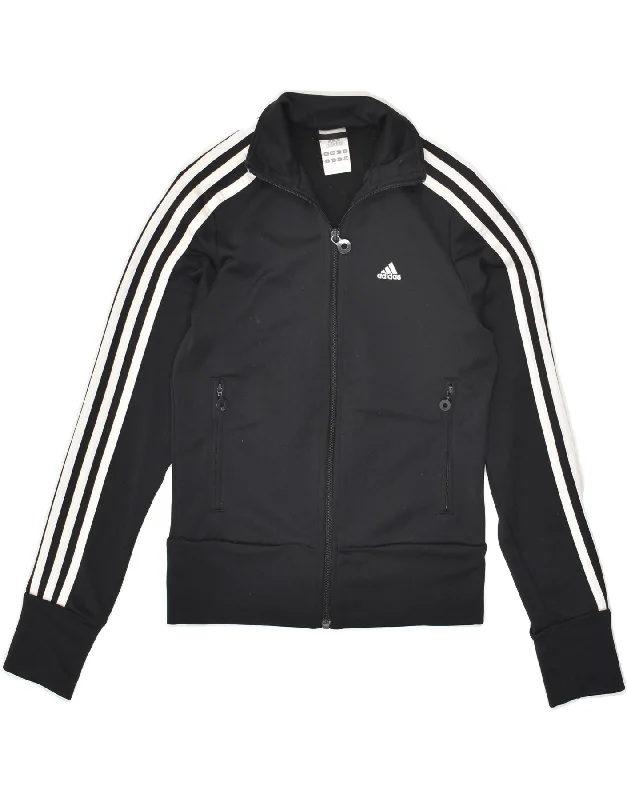 ADIDAS Womens Tracksuit Top Jacket UK 8 Small Black Polyester