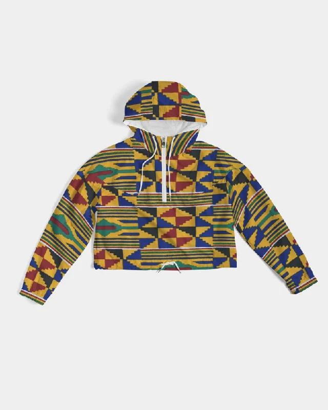 AKH African Kente Cloth Women's Cropped Windbreaker