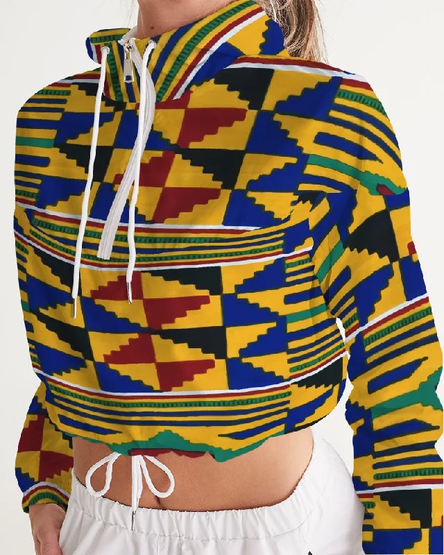 AKH African Kente Cloth Women's Cropped Windbreaker