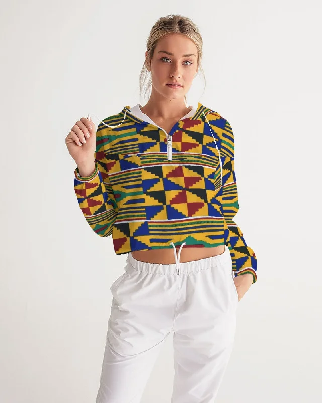 AKH African Kente Cloth Women's Cropped Windbreaker