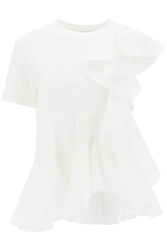 Alexander mcqueen ruffled asymmetric jersey top 754934 QLACU OPTICAL WHITE