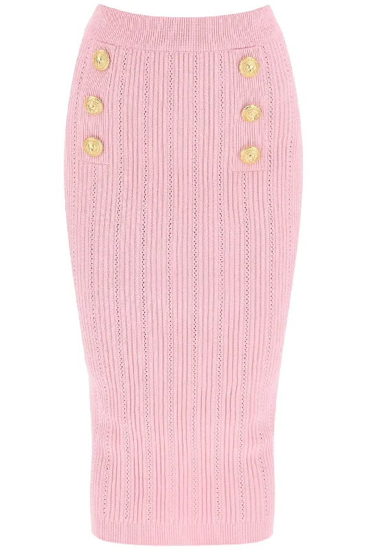 Balmain ""knitted midi skirt with embossed CF0LD023KF24 ROSE