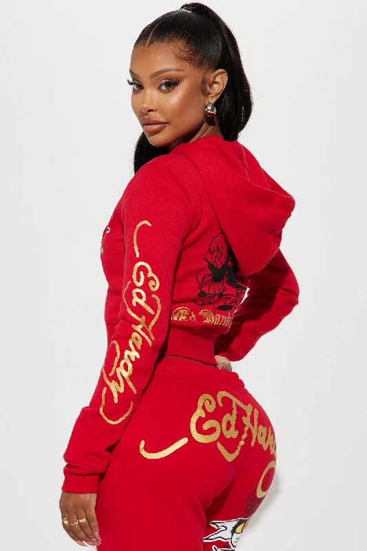 Broken Hearts Ed Hardy Zip Front Hoodie - Red