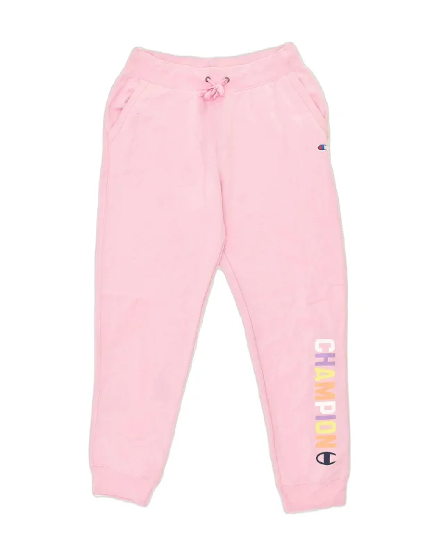 CHAMPION Womens Graphic Tracksuit Trousers Joggers UK 16 Large Pink Cotton