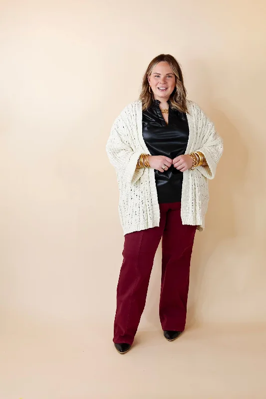 On My Level Chenille Cable Knit Open Front Cardigan in Ivory