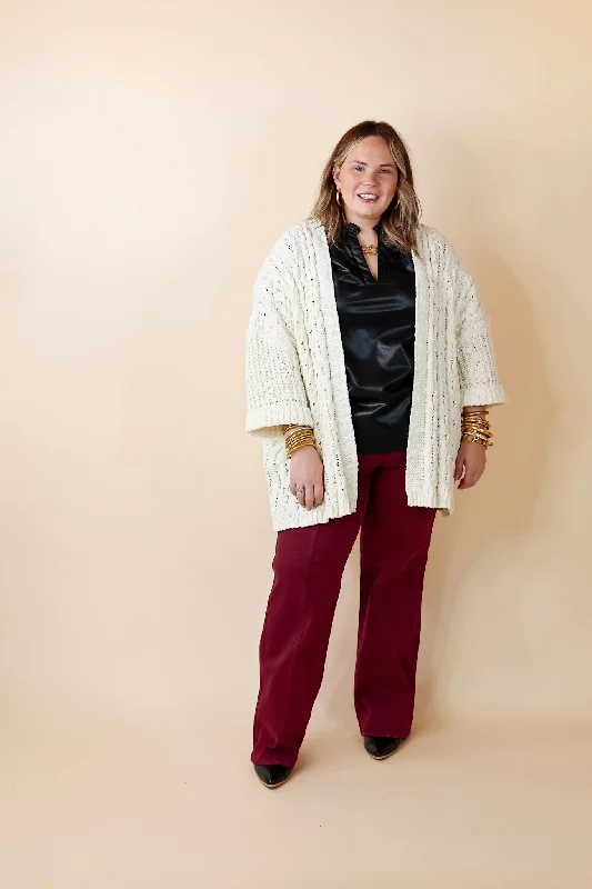 On My Level Chenille Cable Knit Open Front Cardigan in Ivory