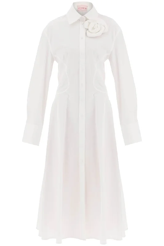 compact poplin midi dress with rose 3B3VA4185DN BIANCO OTTICO