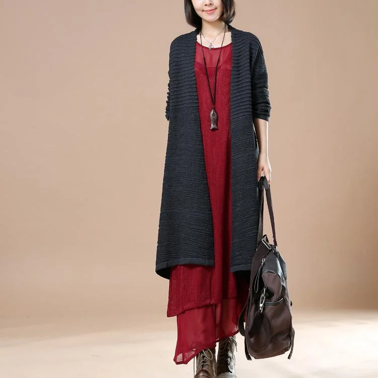 Deep gray oversize knitted coats women sweaters