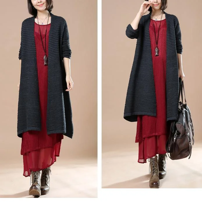 Deep gray oversize knitted coats women sweaters