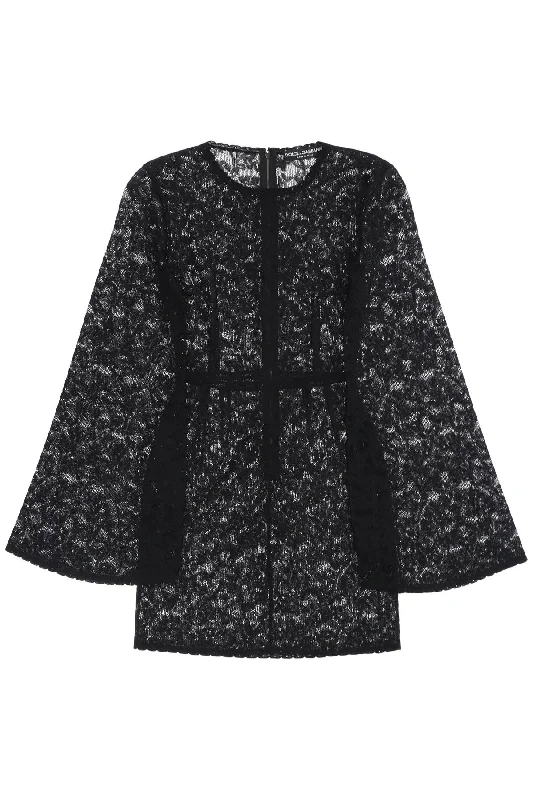 Dolce & gabbana mini dress in floral openwork knit FXC81T JBMP9 NERO