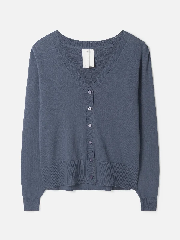 Dotti Organic Cotton V-Neck Cardigan - Storm Blue