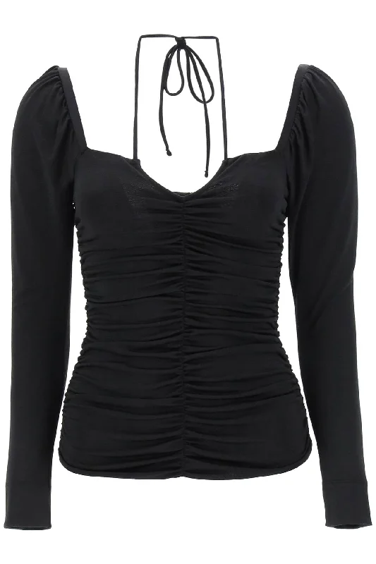 Ganni ruched top with halterneck T3556 BLACK