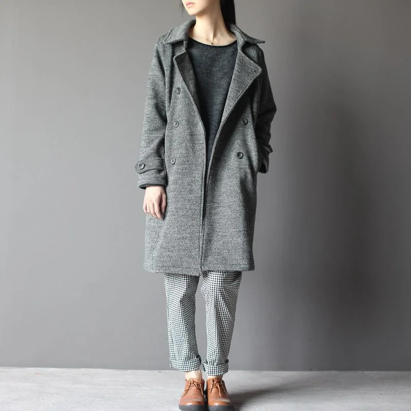 Grey women woolen coat spring outwear cardigan