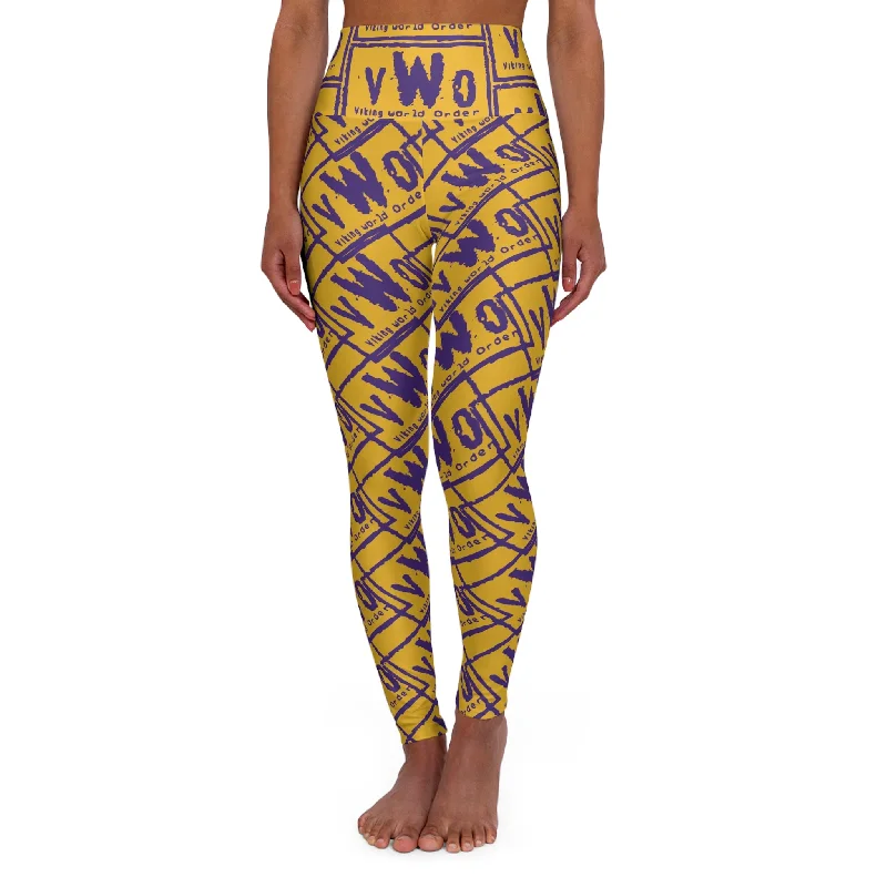 High Waisted Yoga Leggings - Gold/Purple - VWO (Framed)