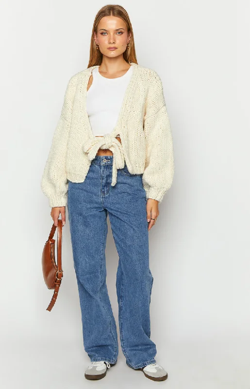 Holiday Cream Tie Up Knit Cardigan