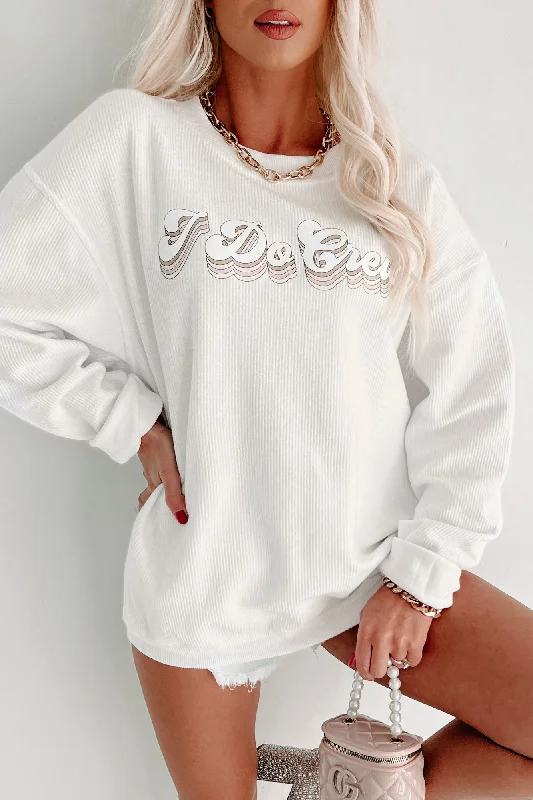 ""I Do Crew"" Corded Metallic Graphic Crewneck (White) - Print On Demand