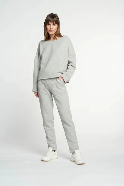 Katie cotton blend oversized crew - Grey Melange