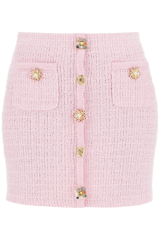 ""knitted mini skirt with jewel buttons PF24 128SK P PINK