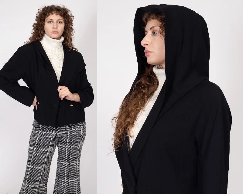 Large 90s Black Hooded Blazer