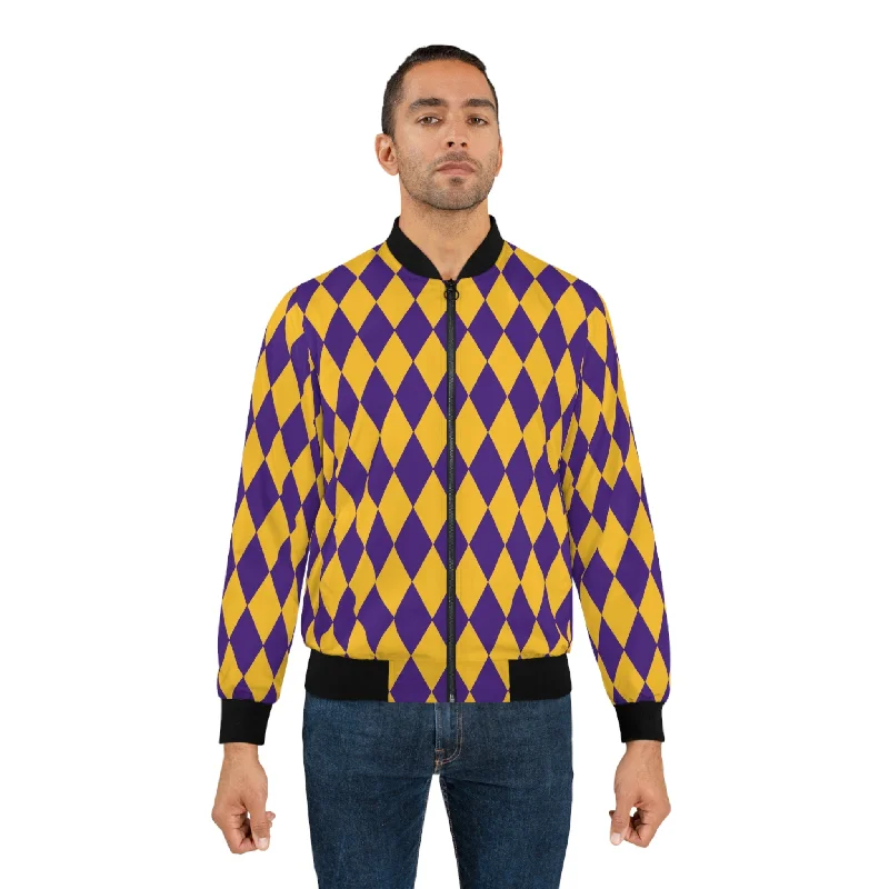 Men's Bomber Jacket - Purple/Gold Diamonds