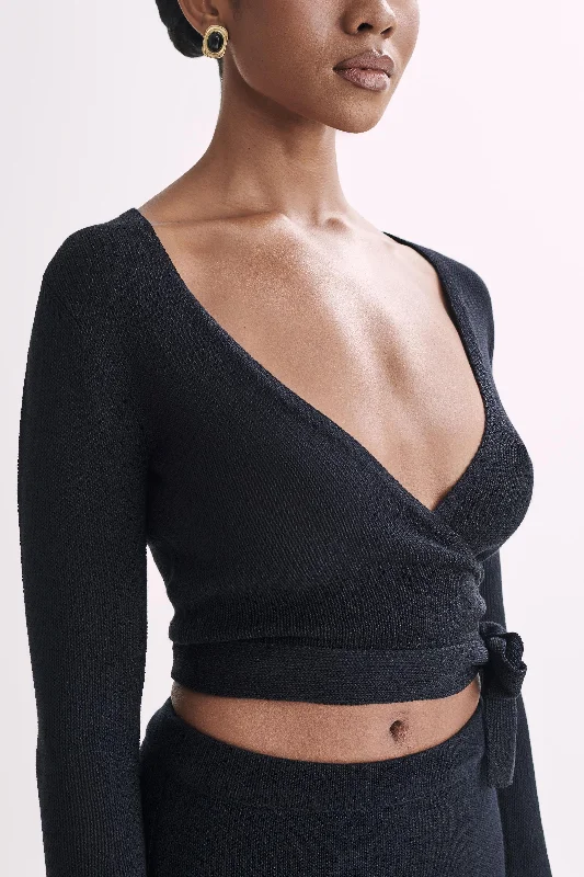 Petra Flare Sleeve Knit Top - Black