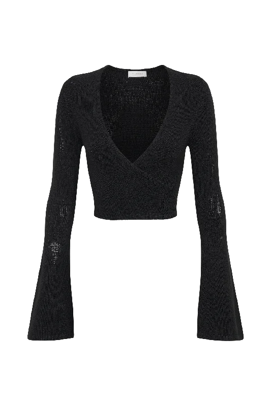 Petra Flare Sleeve Knit Top - Black