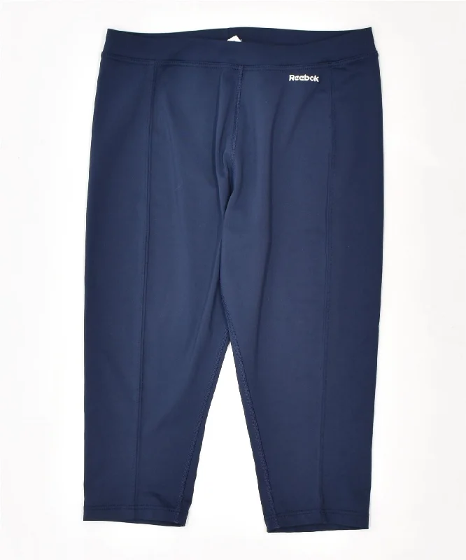 REEBOK Womens Leggings UK 12 Medium Blue Polyester