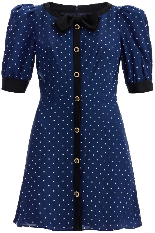 ""silk polka dot mini dress FABX3895 F4378 NAVY BLUE-WHITE