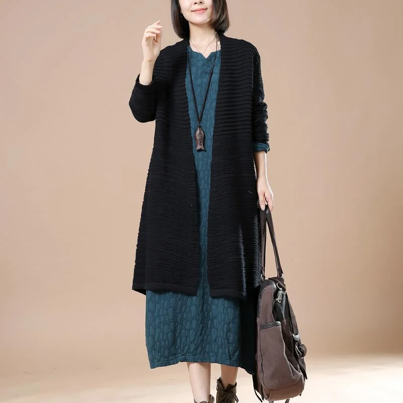 Solid black sweater coats plus size long cardigans