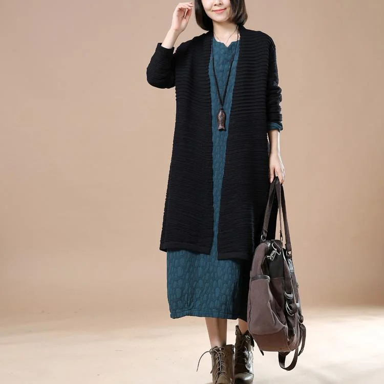 Solid black sweater coats plus size long cardigans