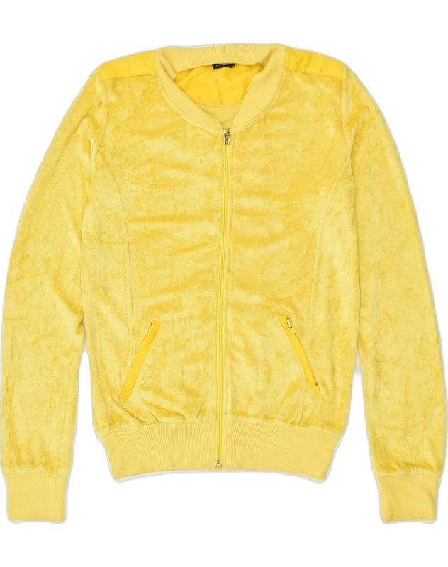 TRUSSARDI JEANS Womens Velour Tracksuit Top Jacket UK 10 Small Yellow