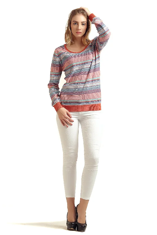 V Neck Multi Striped Jumper