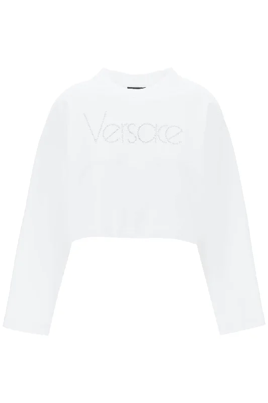 Versace ""cropped sweatshirt with rhinestone 1015298 1A10622 WHITE CRYSTAL