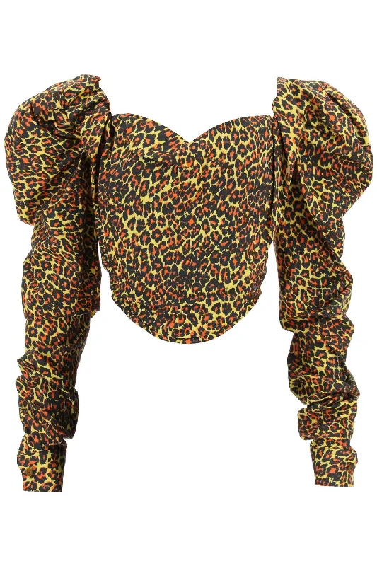 Vivienne westwood long sleeve sunday corset top in regenerative poplin 1503003GW00MLSW LEOPARD