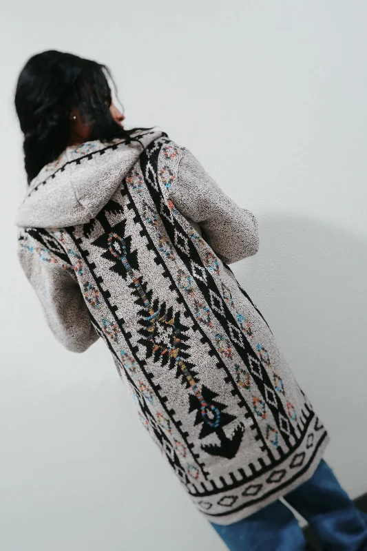 Western ""Aztec"" Hooded Cardigan