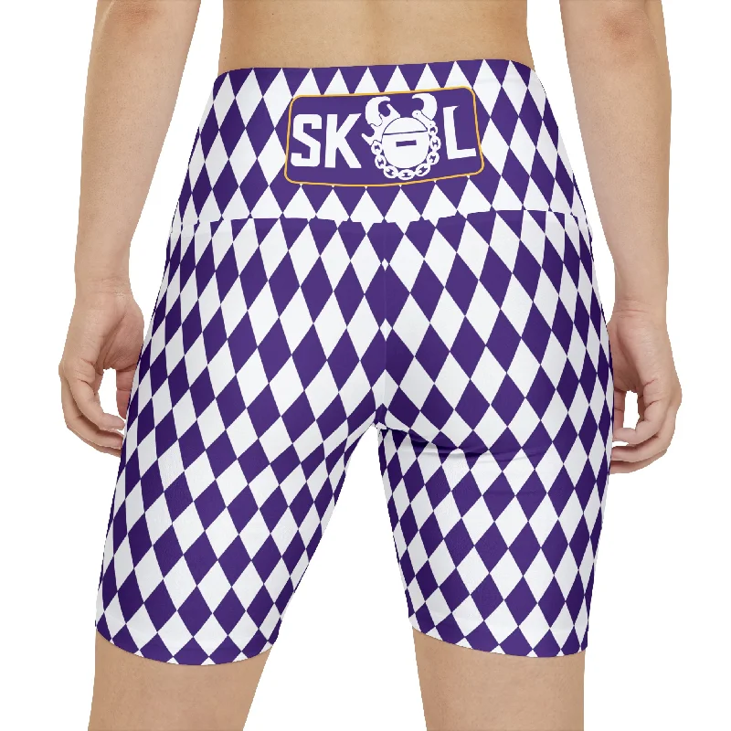 Women's Workout Shorts - Purple/White Diamonds