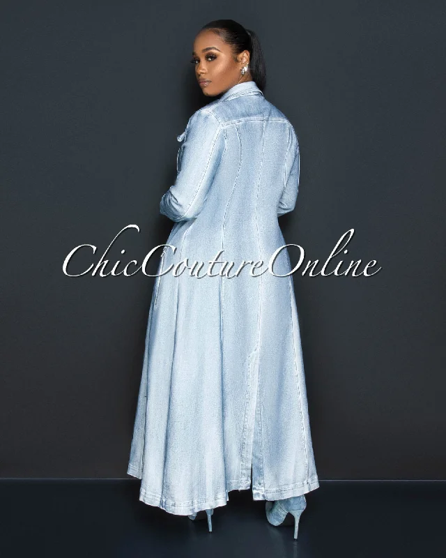 Calina Light Denim Washed Long Coat